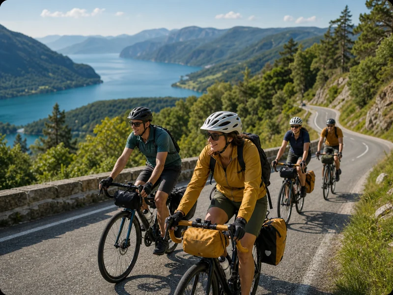A small group taking part in a cycling tour